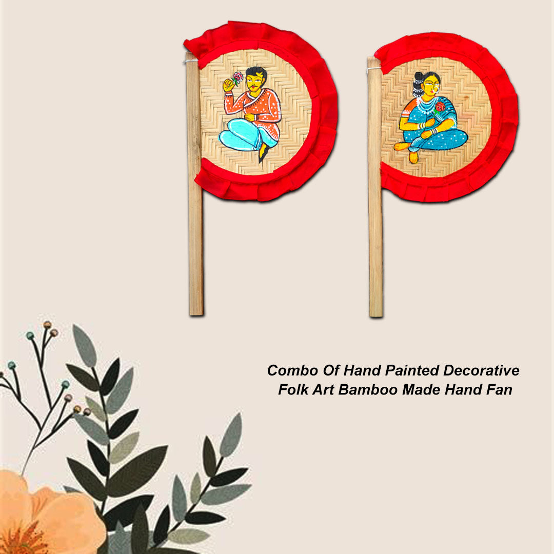 Craftooba Combo of Hand Painted Decorative Folk Art Bamboo Made Hand Fan (hatpakha) | Home Decor & Festival | Handmade & Handpainted Beautiful Traditional Hand Fan | Decor |