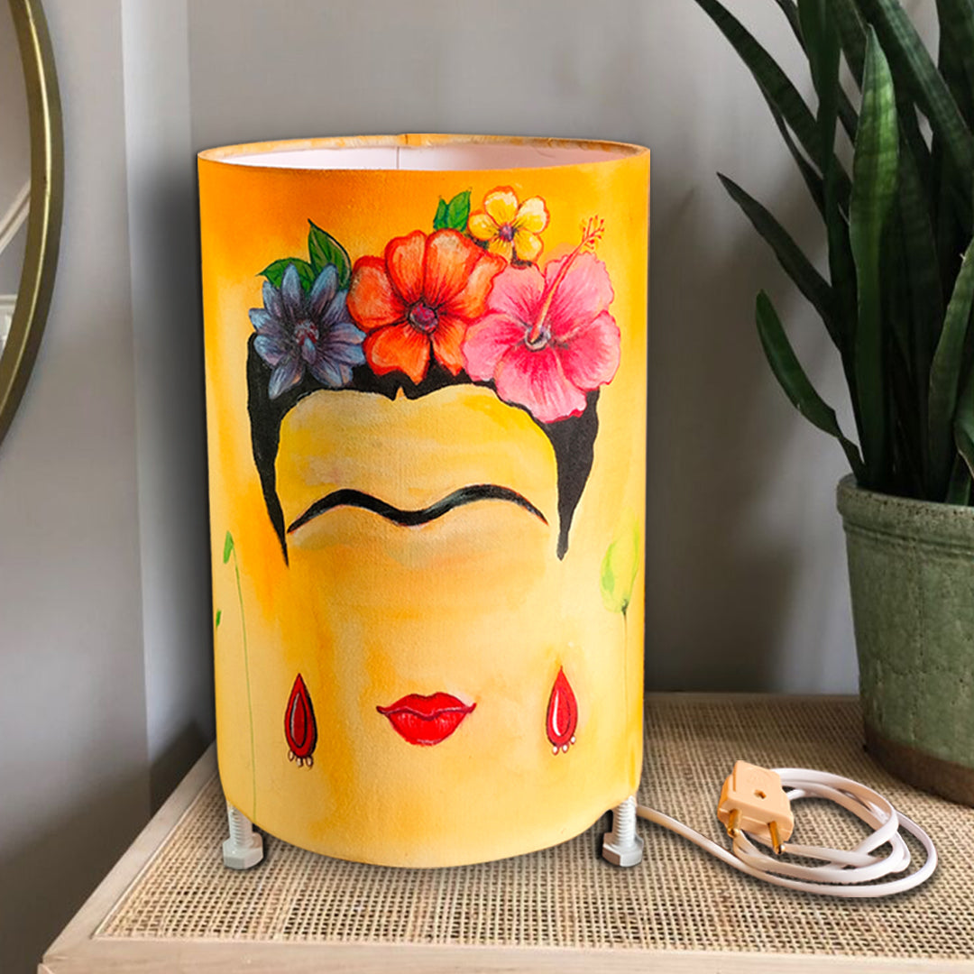 Craftooba hand painted Frida Kahlo portrait inspired round lamp shade | Hand Painted Table Lamp Shadee | For Bedroom | Home | Living Room | Bdside | Home Decor Items & Gift