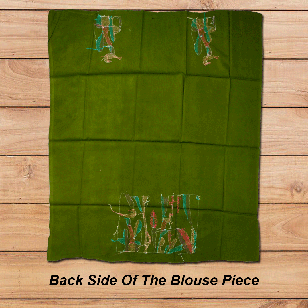 Craftooba Green Designer Blouse Piece | Blouse Material | Designer Blouse | Kantha Hand Embroidered Blouse Piece