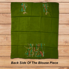 Craftooba Green Designer Blouse Piece | Blouse Material | Designer Blouse | Kantha Hand Embroidered Blouse Piece