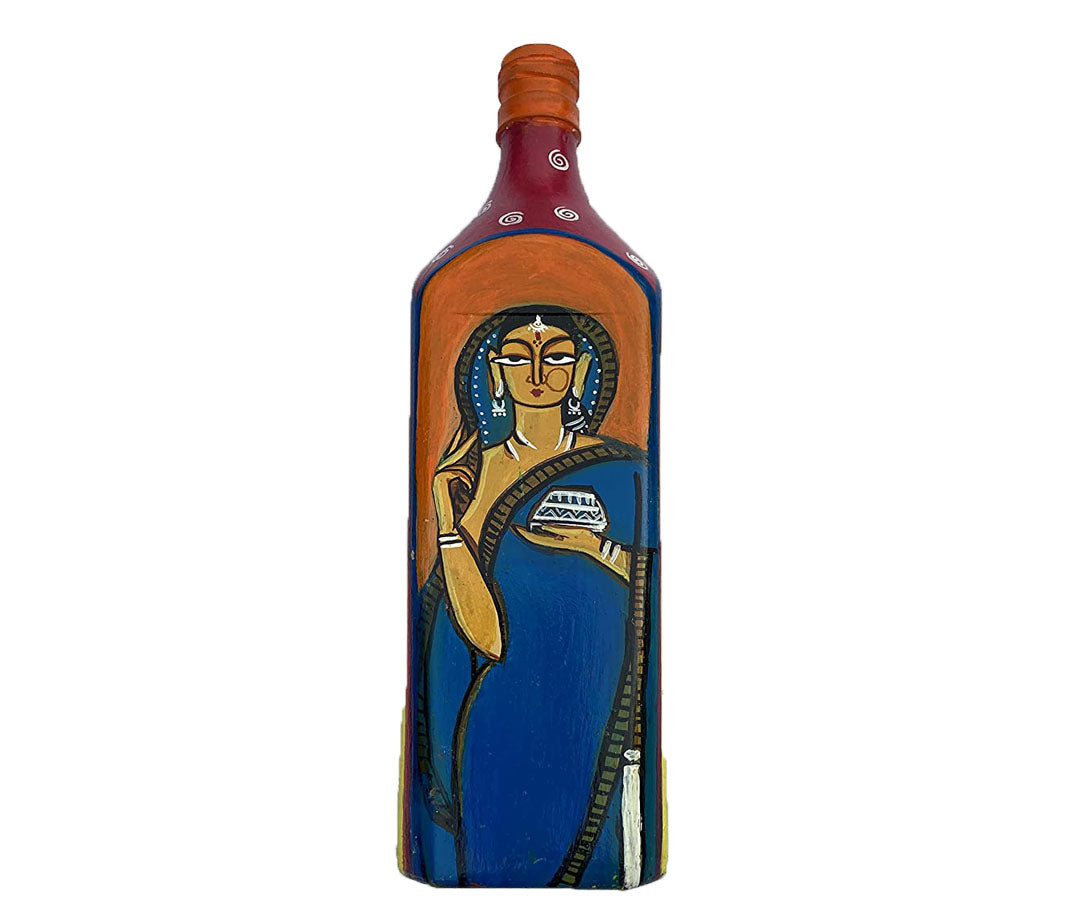 Hand Painted Glass Bottle Art for Home and Office Decor | Recycled Bottle Decor | Bottle Light| Bottle Vase | Glass Bottle Decor | Two Women