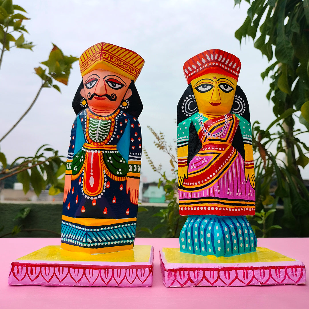 Craftooba Wooden Handpainted Couple Dolls for Home Decor Set of 2 VIII | Doll | Handpainted Doll | Wooden Doll | Home decor |