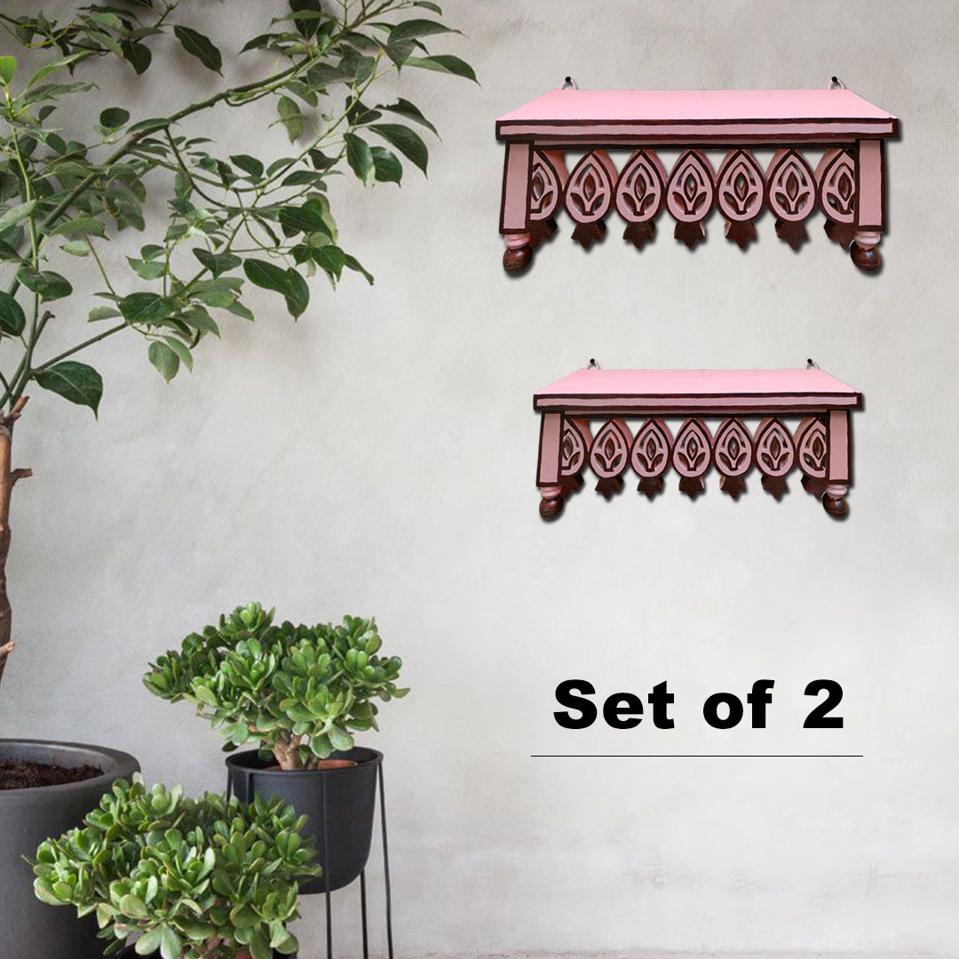 Craftooba Hand Carved and Painted Solid Wood  Wall Mounted Floating Shelf Wooden Wall Brackets Shelves Set