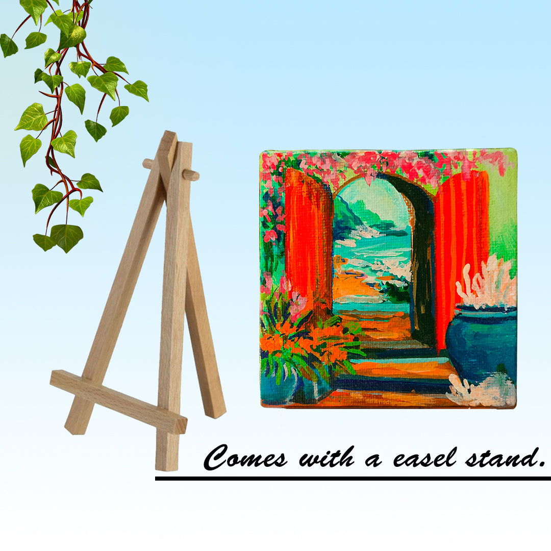 Original canvas painting | Small canvas (4 inches) with easel stand