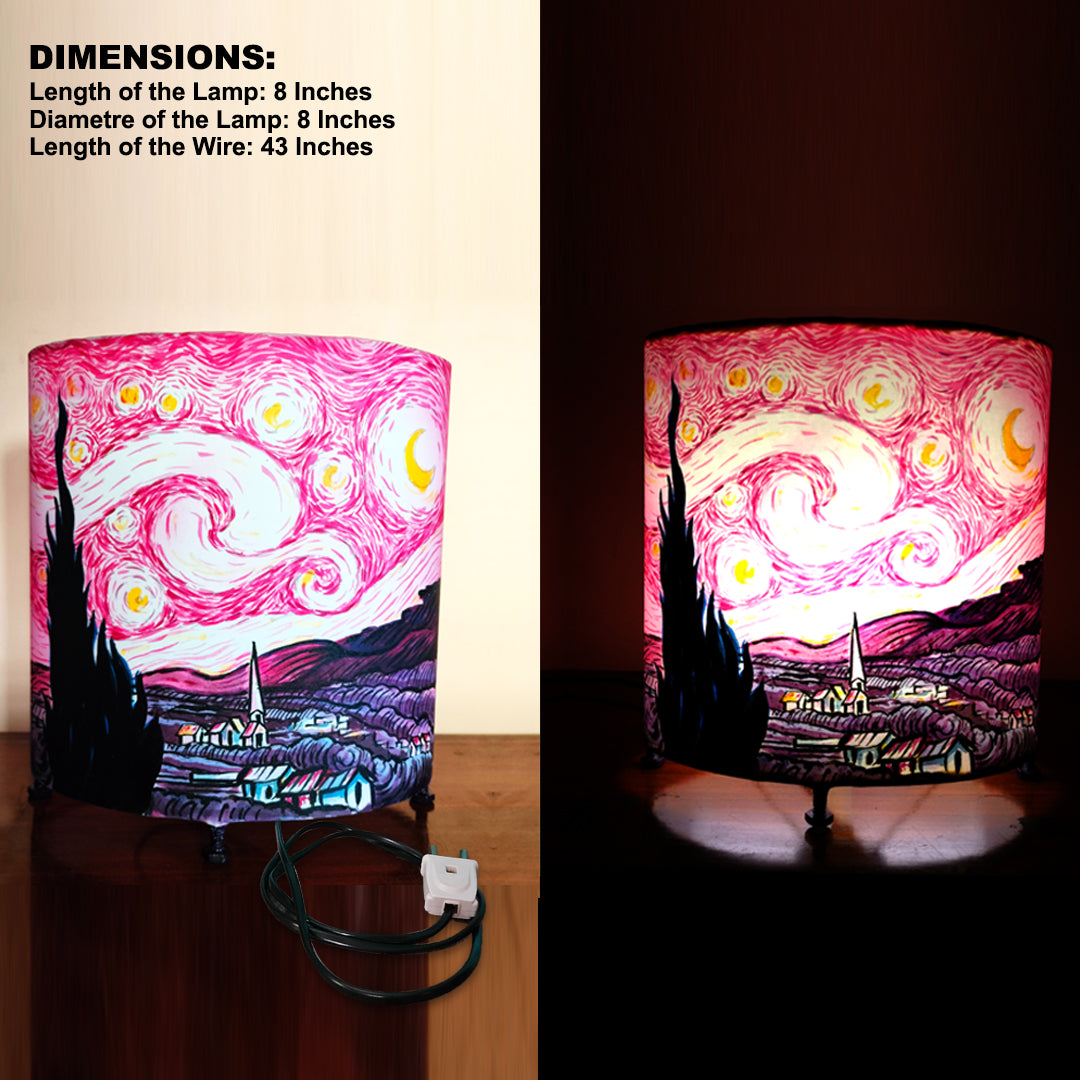 Craftooba Starry night hand painted elliptical lamp pink | Hand Painted Table Lamp Shade | For Bedroom | Home | Living Room | Bedside | Home Decor Items & Gift