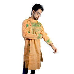 Craftooba Hand Painted Cotton Light Orange Colour Punjabi for Men | Punjabi | Ethnic Wear | Clothing | Kurta | Kurta for Men