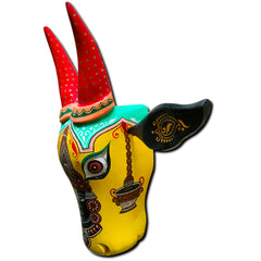 Craftooba 15 Inches ref Hand-Painted Cow Head Yellow Lord Balaji | Bull Head | Wall Decor | Vintage Decor | Nandi | Home Decor