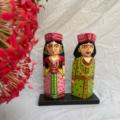 Craftooba Wooden Handpainted Couple Dolls for Home Decor Set of 2 VI | Doll | Handpainted Doll | Wooden Doll