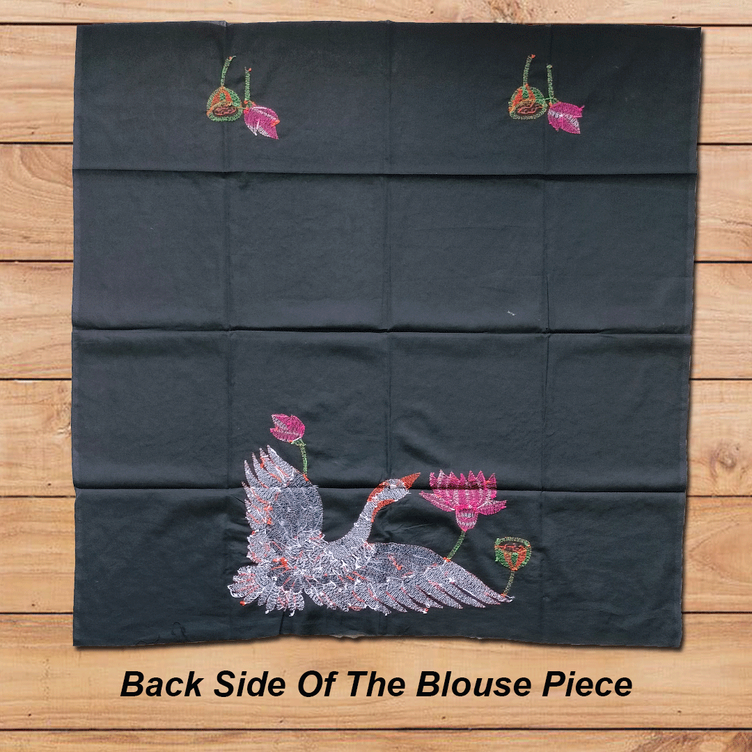 Craftooba Black Designer Blouse Piece with Bird | Blouse Material | Designer Blouse | Kantha Hand Embroidered Blouse Piece