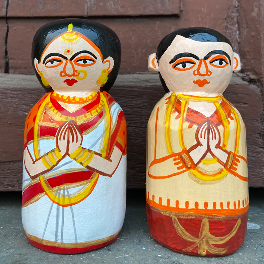 Craftooba Wooden Handpainted Couple Dolls for Home Decor Set of 2 II | Doll | Handpainted Doll | Wooden Doll