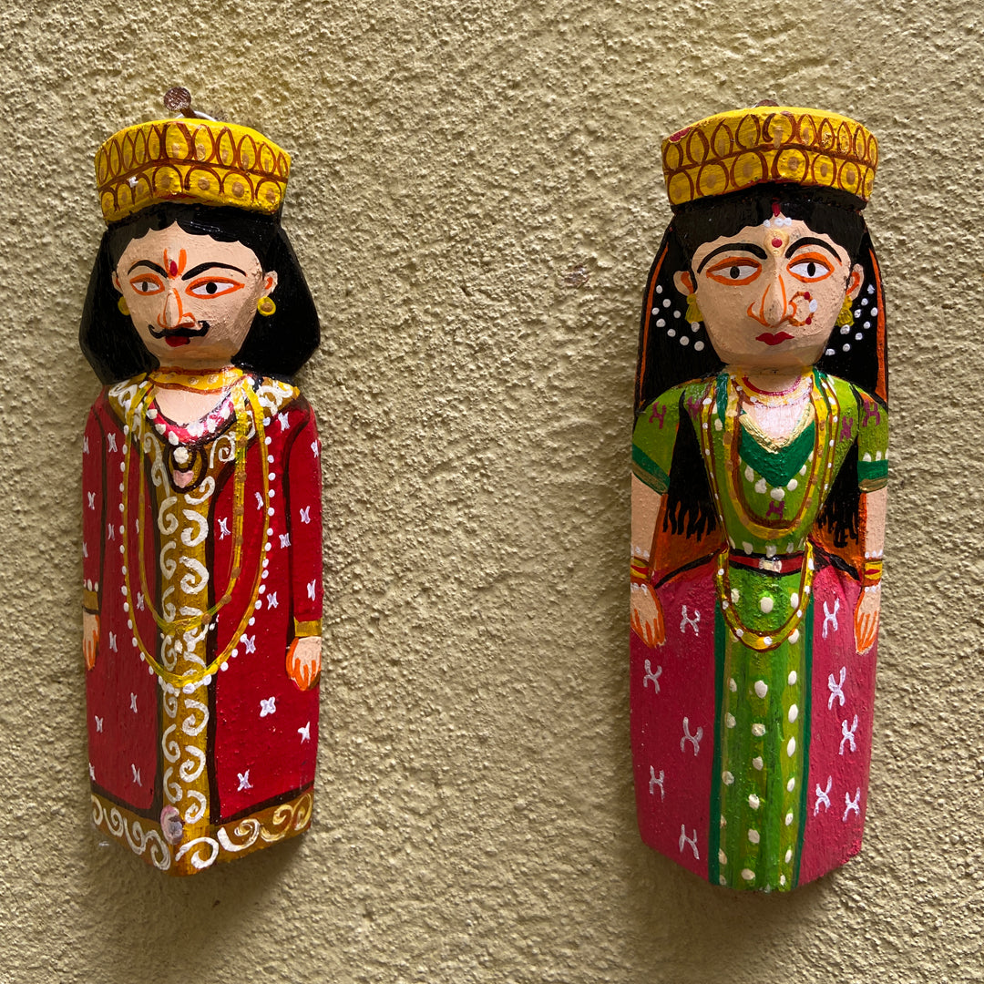 Craftooba Wooden Handpainted Couple Dolls for Home Decor Set of 2 V | Doll | Handpainted Doll | Wooden Doll