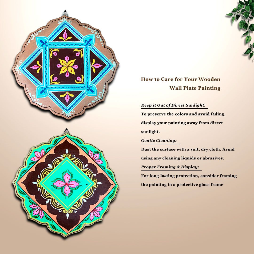 Hand-Painted Engineered Wood Wall Plate Set – Lotus Petal Design (Set of 2)