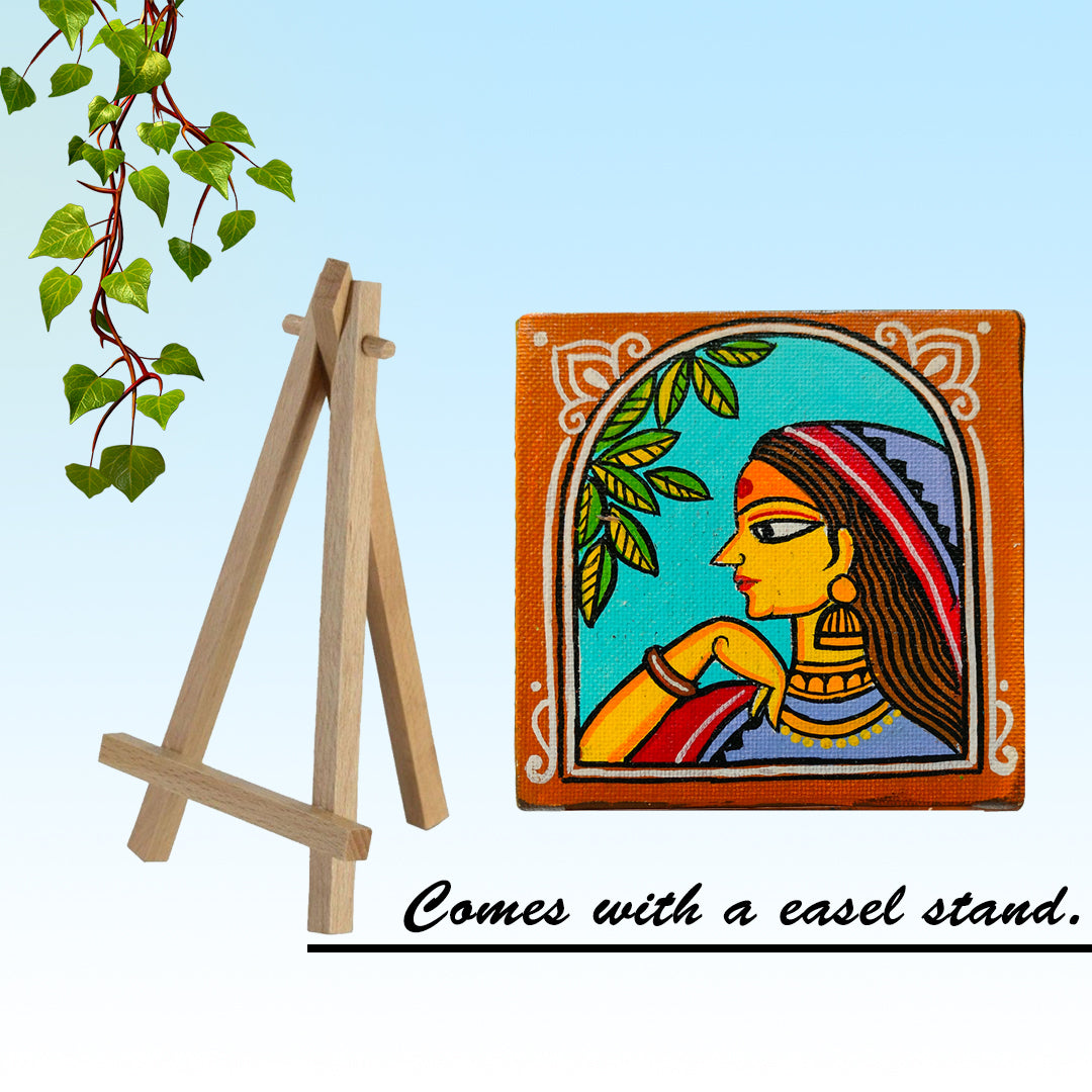 Wooden handpainted small canvas art – 5 inches | Wooden handpainted Small Canvas with stand decor