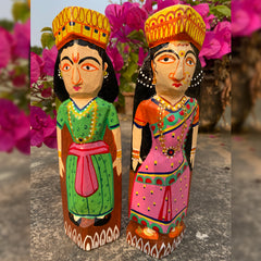 Craftooba Wooden Handpainted Couple Dolls for Home Decor Set of 2 VII | Doll | Handpainted Doll | Wooden Doll