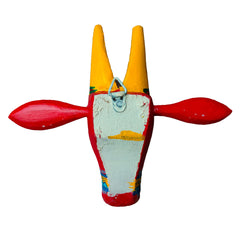 Handcrafted Wooden Cow Head Wall Decor | 6 Inches | Oachira Festival Kerala Inspired | Vastu Positive Home Decor