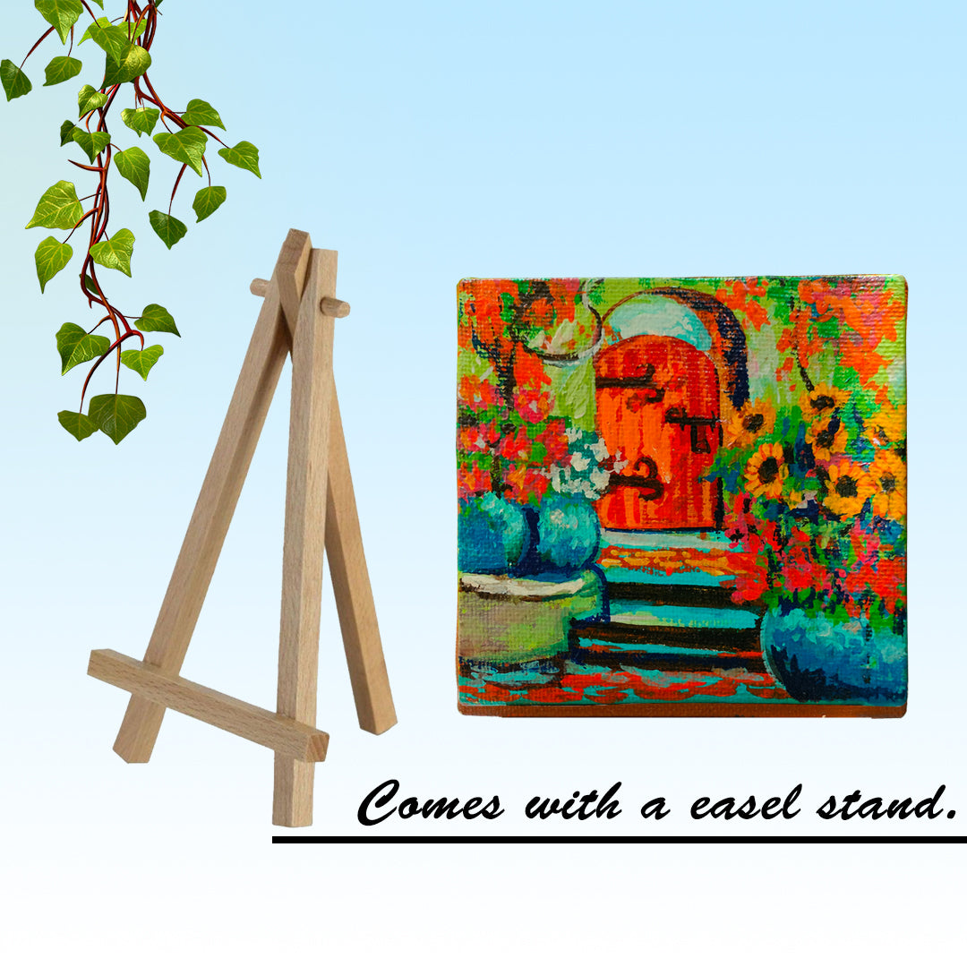 Original canvas painting | Small canvas (4 inches) with easel stand