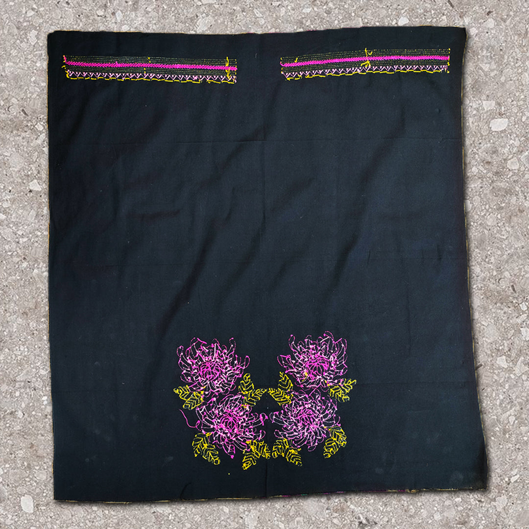 Craftooba Designer handembroidered Blouse Piece | Blouse Material | Designer Blouse | Kantha Hand Embroidered Blouse Piece Black floral