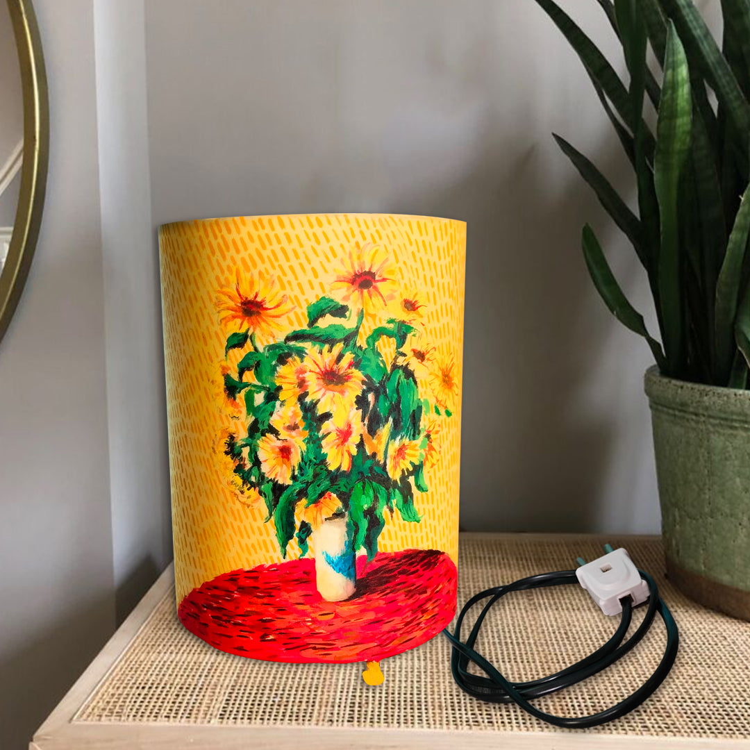 Craftooba bouquet of sunflowers hand painted round lamp | Hand Painted Table Lamp Shade | For Bedroom | Home | Living Room | Bedside | Home Decor Items & Gift