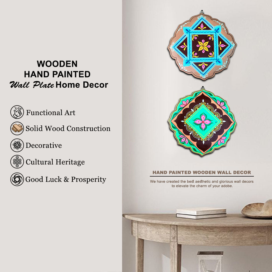 Hand-Painted Engineered Wood Wall Plate Set – Lotus Petal Design (Set of 2)