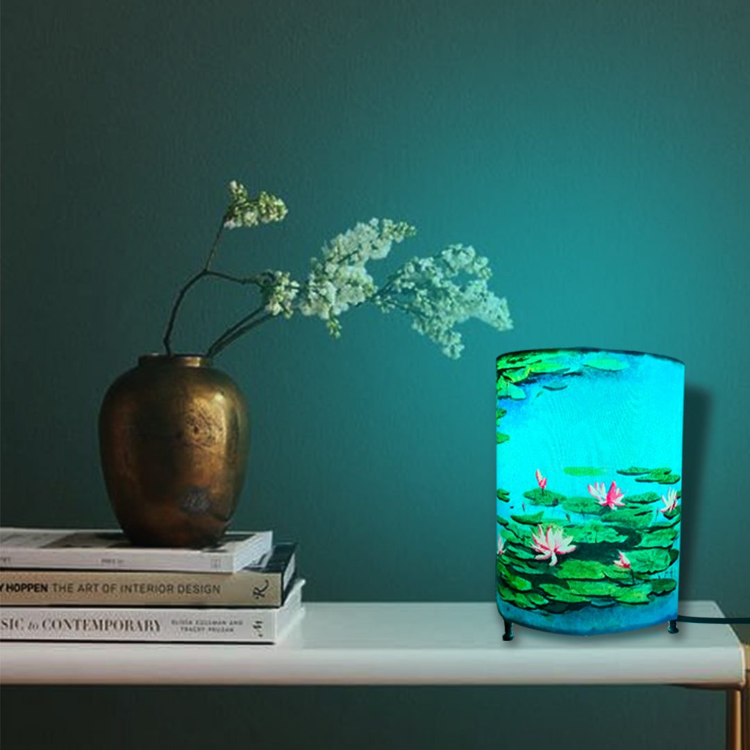 Craftooba Water lilies hand painted round lamp shade | Hand Painted Table Lamp Shade | For Bedroom | Home | Living Room | Bedside | Home Decor Items & Gift