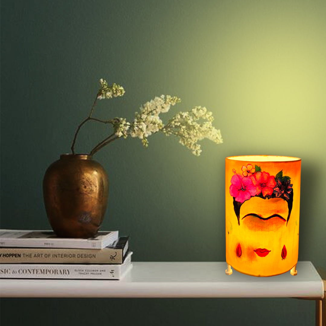 Craftooba hand painted Frida Kahlo portrait inspired round lamp shade | Hand Painted Table Lamp Shadee | For Bedroom | Home | Living Room | Bdside | Home Decor Items & Gift