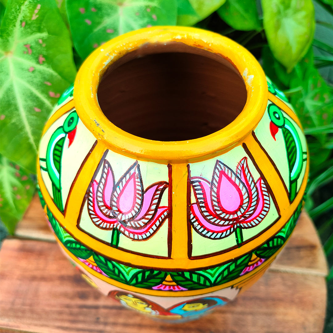 Hand Painted  Terracotta Vase- Table Top Decor- Home Decor