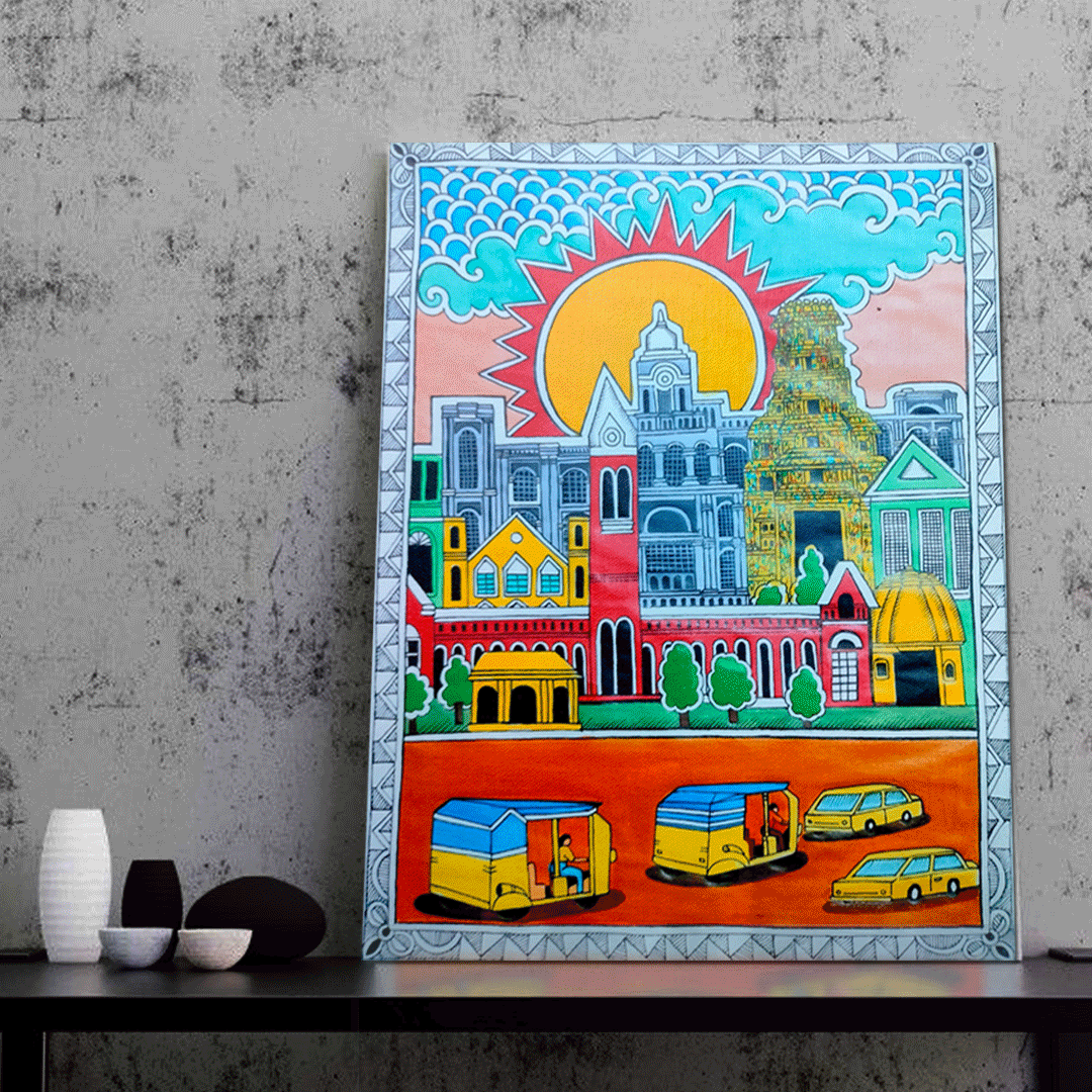 Craftooba cultural capital of India or city of Temples - Chennai Inspired Printed Canvas | Canvas | Stretched Canvas Art Print