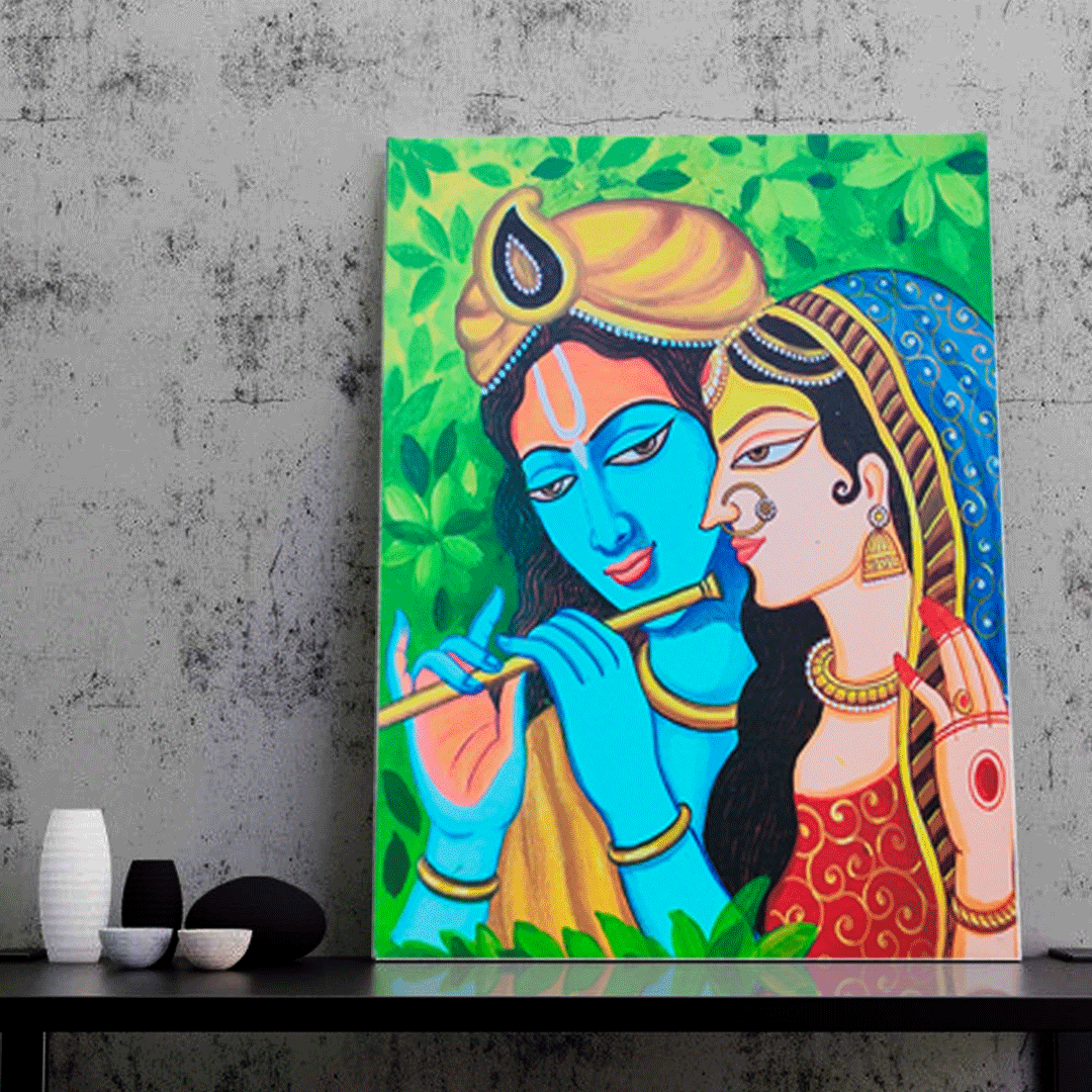 Craftooba Printed Canvas Inspired on Radha Krishna Potrait | Canvas | Stretched Canvas Art Print