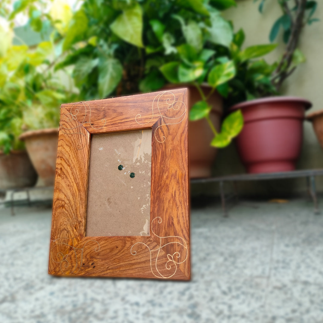 Product image Craftooba Premium Handcrafted Metal Inlay Wooden Table Top Frame – 5.5 x 3.5 inch Photo Display | Photo frame | Wooden photo Frame |