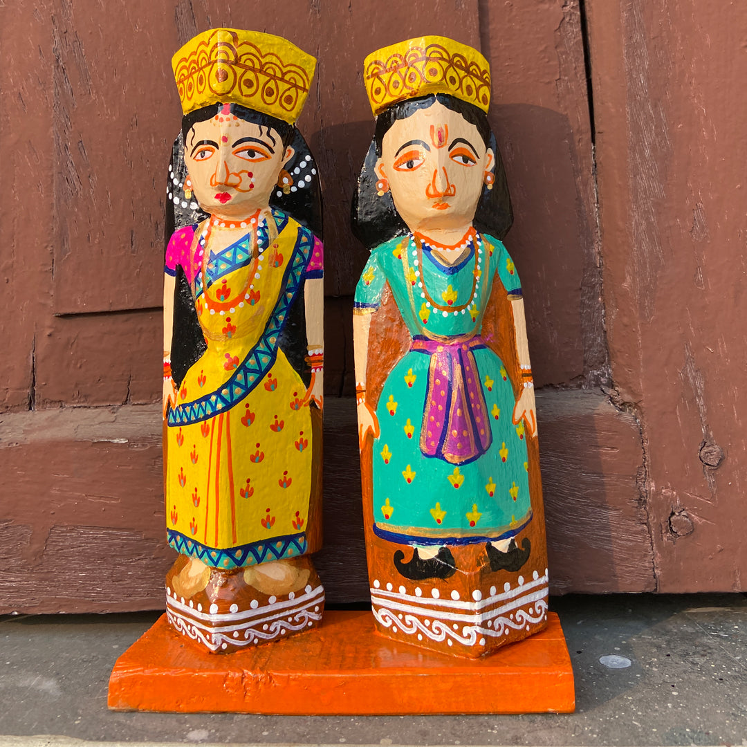 Craftooba Wooden Handpainted Couple Dolls for Home Decor Set of 2 VIII | Doll | Handpainted Doll | Wooden Doll