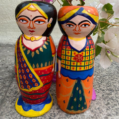 Craftooba Wooden Handpainted Couple Dolls for Home Decor Set of 2 IV | Doll | Handpainted Doll | Wooden Doll