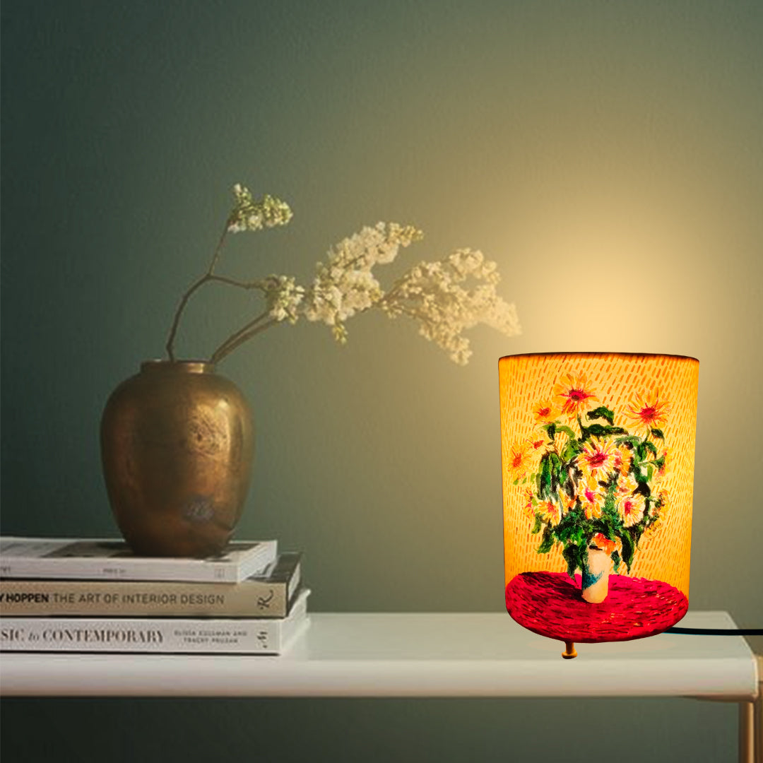 Craftooba bouquet of sunflowers hand painted round lamp | Hand Painted Table Lamp Shade | For Bedroom | Home | Living Room | Bedside | Home Decor Items & Gift