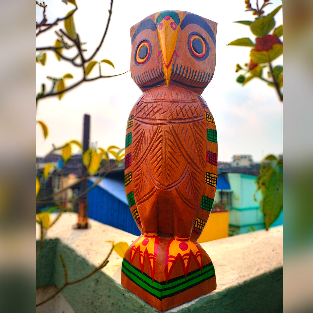 Craftooba Wooden Hand Carving Bird Owl Sculpture | Table Top Decore | Home Decore | Wooden Sculpture | Wooden Hand Carving Decore |