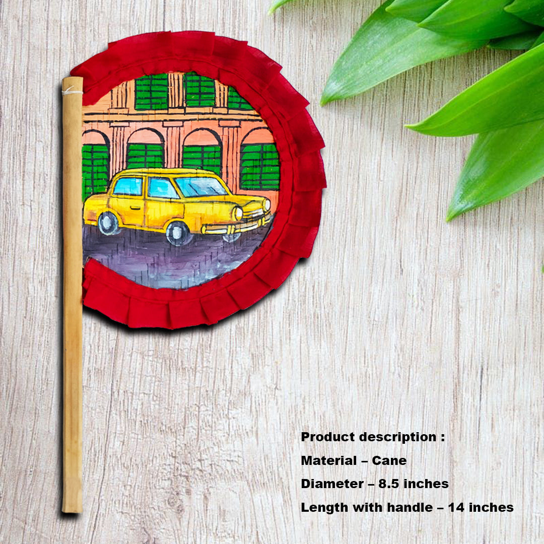 Craftooba Hand Painted Decorative Folk Art Bamboo Made Hand Fan (hatpakha) Taxi | Home Decor & Festival | Handmade & Handpainted Beautiful Traditional Hand Fan.