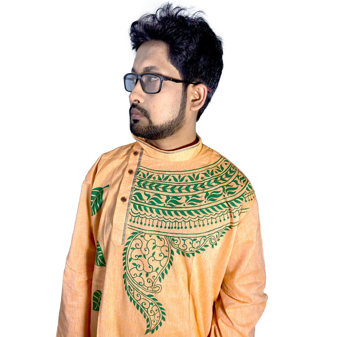 Craftooba Hand Painted Cotton Light Orange Colour Punjabi for Men | Punjabi | Ethnic Wear | Clothing | Kurta | Kurta for Men