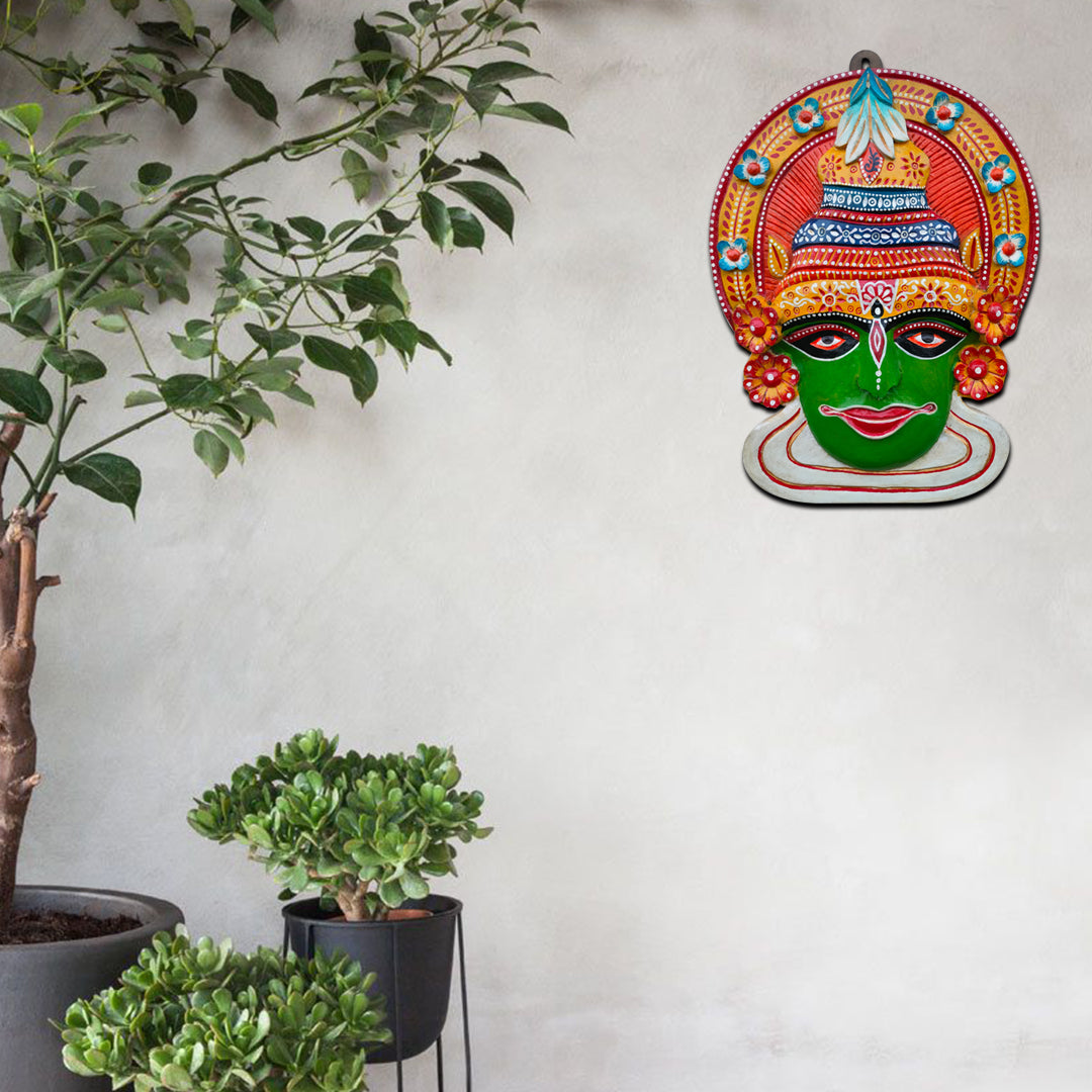 Wooden handpainted Kathakali face mask | Wooden Face mask decor