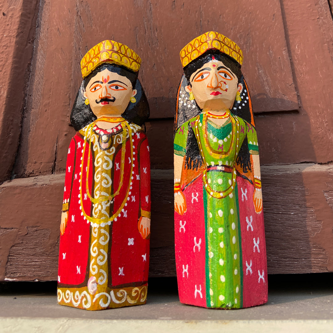 Craftooba Wooden Handpainted Couple Dolls for Home Decor Set of 2 V | Doll | Handpainted Doll | Wooden Doll