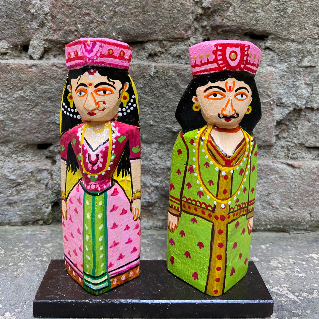 Craftooba Wooden Handpainted Couple Dolls for Home Decor Set of 2 VI | Doll | Handpainted Doll | Wooden Doll