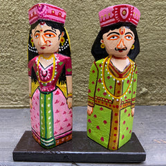 Craftooba Wooden Handpainted Couple Dolls for Home Decor Set of 2 VI | Doll | Handpainted Doll | Wooden Doll