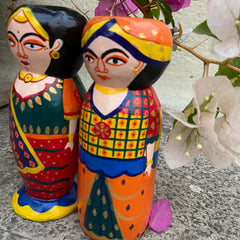 Craftooba Wooden Handpainted Couple Dolls for Home Decor Set of 2 IV | Doll | Handpainted Doll | Wooden Doll