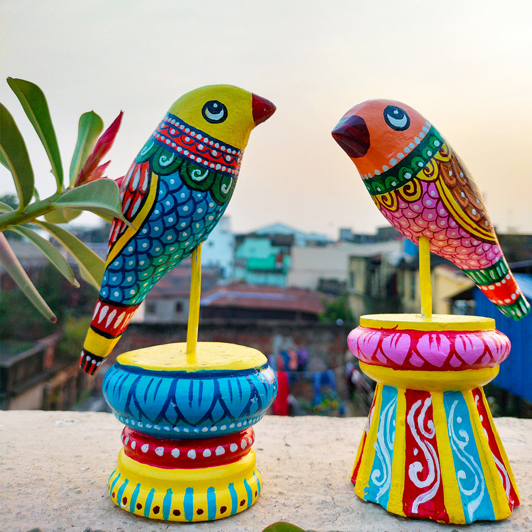 Craftooba handpainted wooden bird showpiece set-of-2 | wooden birds | showpiece | handpainted | table top | home decor |