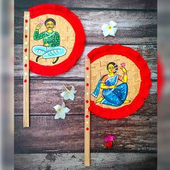 Craftooba Combo of Hand Painted Decorative Folk Art Bamboo Made Hand Fan (hatpakha) | Home Decor & Festival | Handmade & Handpainted Beautiful Traditional Hand Fan | Decor |