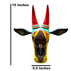 Craftooba 15 Inches ref Hand-Painted Cow Head Yellow Lord Balaji | Bull Head | Wall Decor | Vintage Decor | Nandi | Home Decor