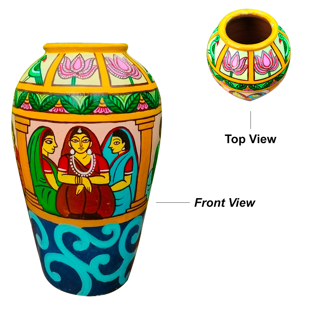 Hand Painted  Terracotta Vase- Table Top Decor- Home Decor