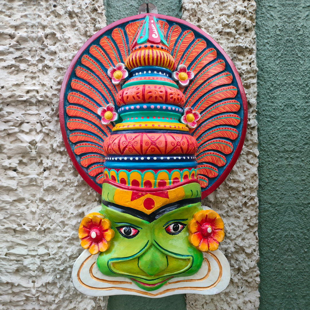 Wooden handpainted Kathakali face mask | Wooden Face mask decor