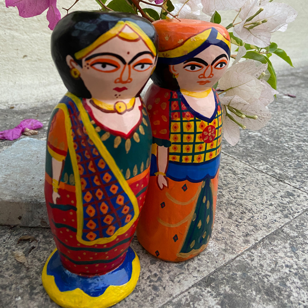 Craftooba Wooden Handpainted Couple Dolls for Home Decor Set of 2 IV | Doll | Handpainted Doll | Wooden Doll