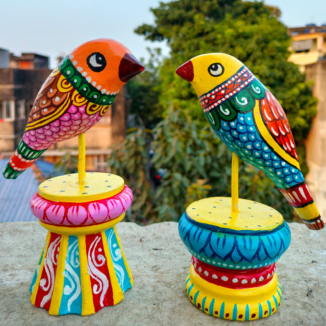 Craftooba handpainted wooden bird showpiece set-of-2 | wooden birds | showpiece | handpainted | table top | home decor |