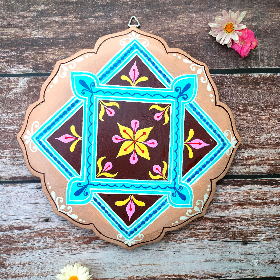 Hand-Painted Engineered Wood Wall Plate Set – Lotus Petal Design (Set of 2)