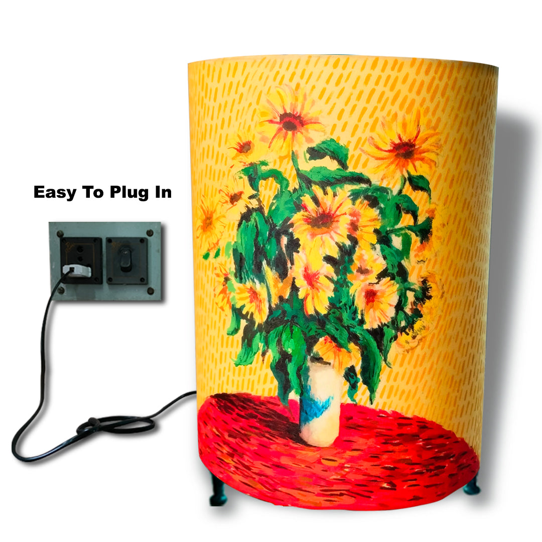 Craftooba bouquet of sunflowers hand painted round lamp | Hand Painted Table Lamp Shade | For Bedroom | Home | Living Room | Bedside | Home Decor Items & Gift