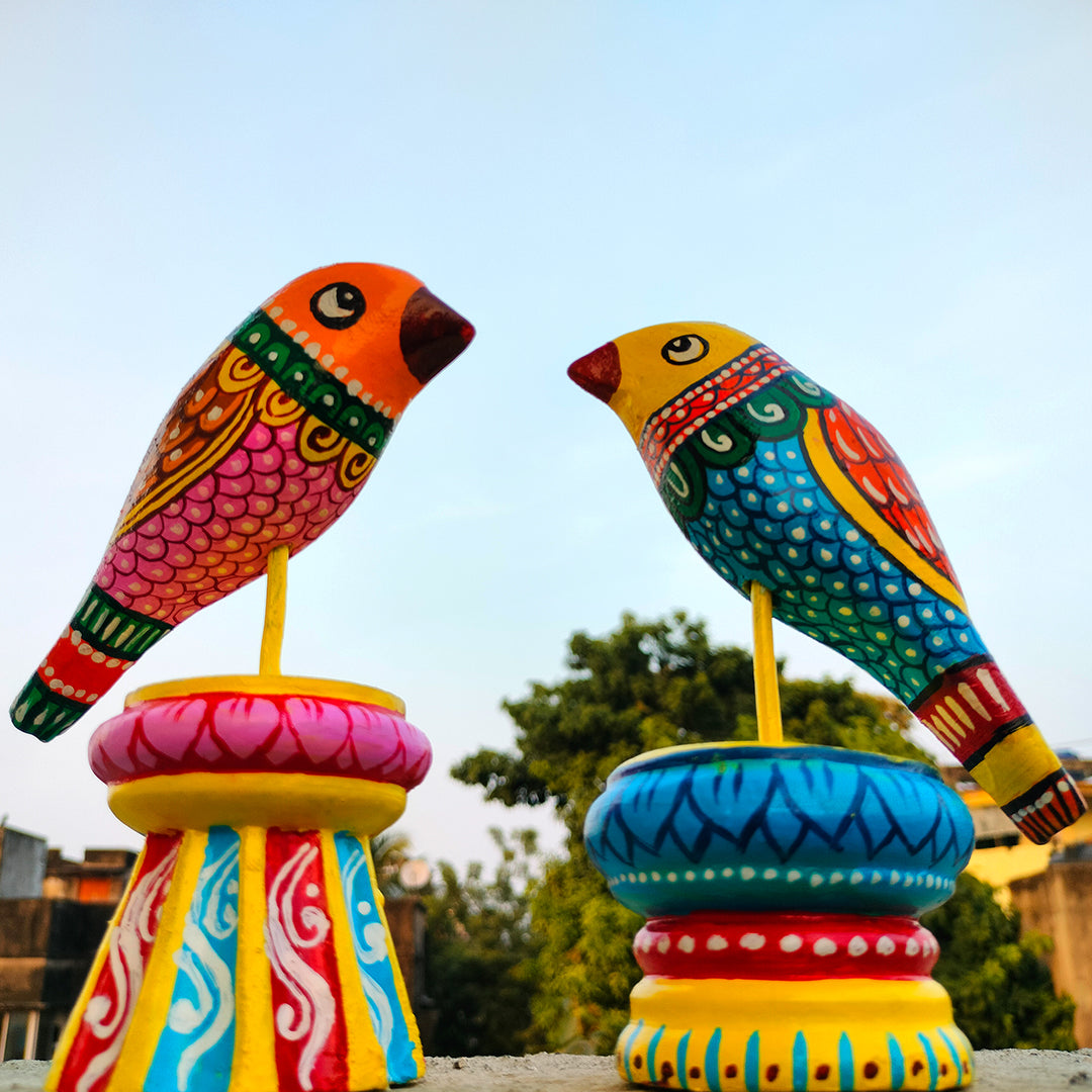 Craftooba handpainted wooden bird showpiece set-of-2 | wooden birds | showpiece | handpainted | table top | home decor |